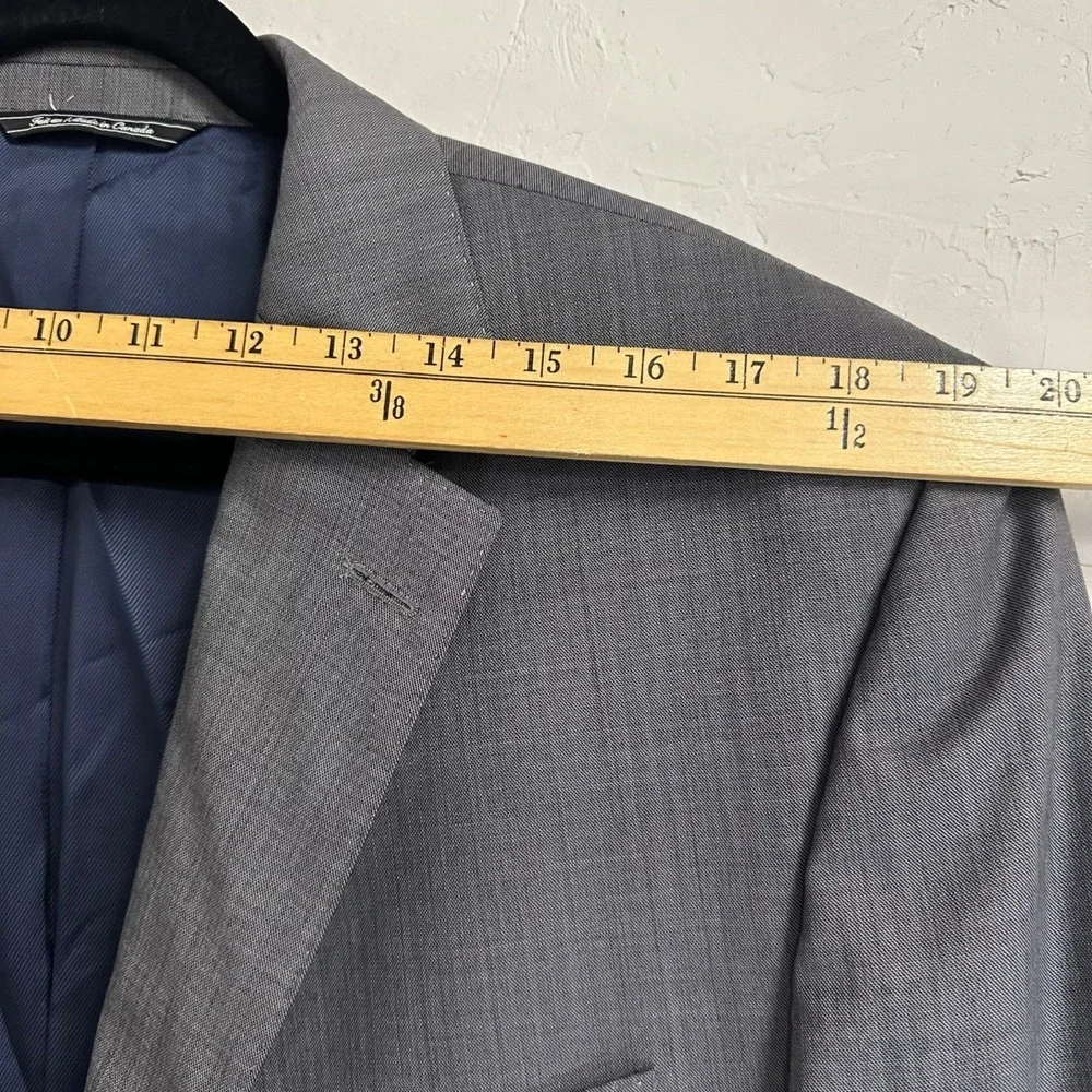 Jack Victor Elite Windowpane Wool Blazer Gray Stretch Two Button Men's Size 46R
